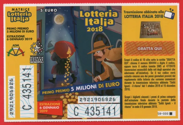 Lotteria Italia 2018 Raro Con Matrice E Gratta E Vinci 000 Tenuto Perfettamente