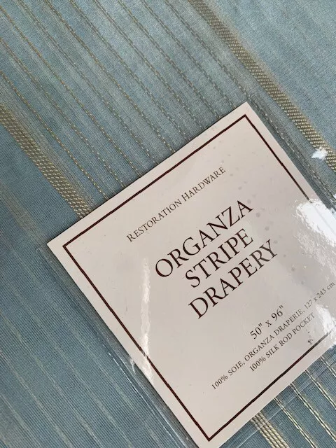 Restoration Hardware ORGANZA STRIPE DRAPERY Sheer Silk 50X96 Blue Panel NEW