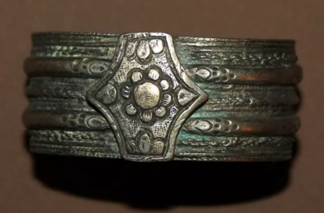 Antique Greek Orthodox folk silver hinged cuff bracelet