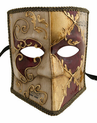 Mask from Venice Bauta Asso Ecru Golden Red Carnival Venetian 1173 VG8