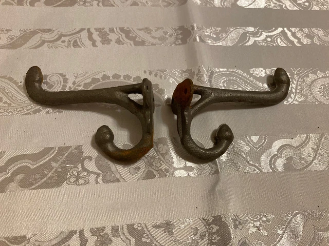 2 Vintage Cast Iron Double Acorn Finial Schoolhouse Coat Hat Hooks