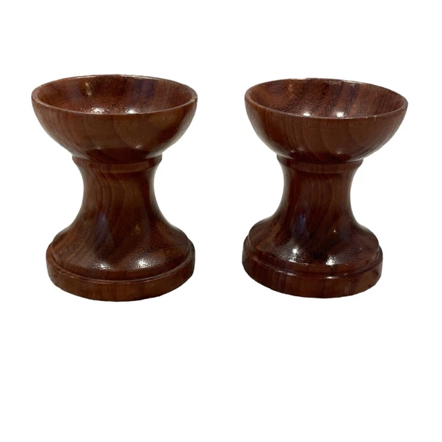 Vintage Wood Candlestick Holders Pair of 2: Turned Wood 2.5" Tall MCM