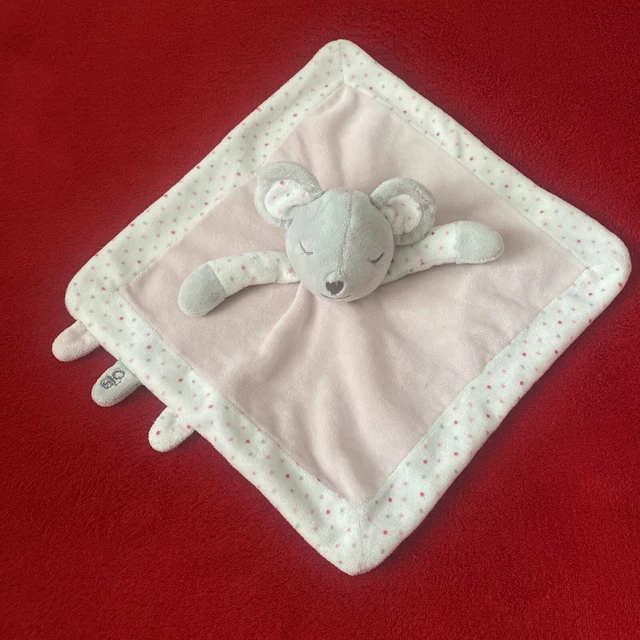🇫🇷 Doudou plat Souris yeux fermés grise rose blanc pois okaidi Obaibi TTBE