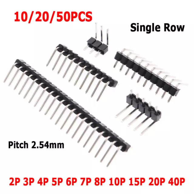 2.54mm Single Row 2/3/5/8/10/40P Curved Needle Male Pin Header Connector- 90 deg