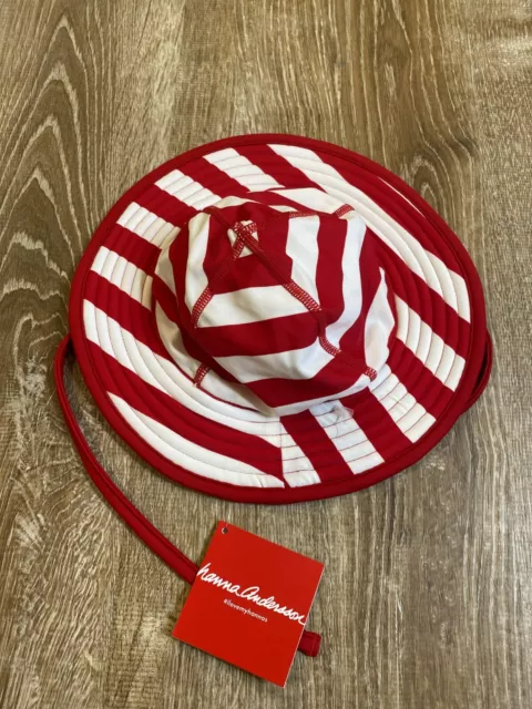 Hanna Andersson Swimy Swim Sun Hat Red Striped Baby XS Nylon Spandex NEW NWT