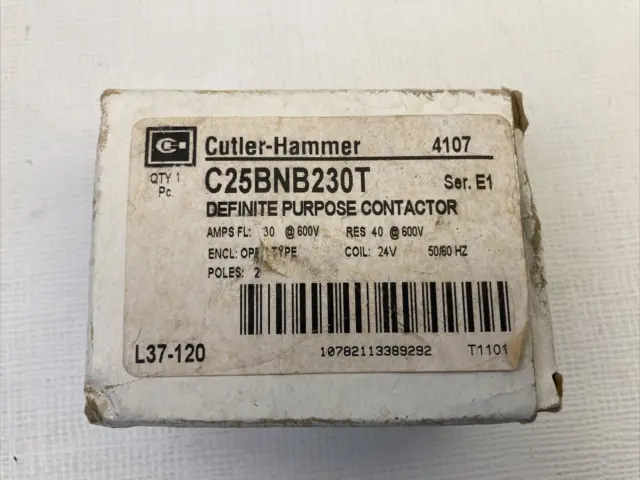C25BNB230T Eaton / Cutler Hammer Contactor • 30 Amp • 2 Pole • 24V Coil