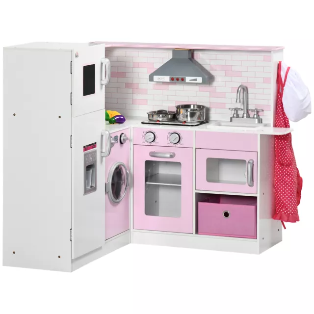 HOMCOM Cucina in Legno per Bambini 3-6 Anni a L con Utensili e Luci