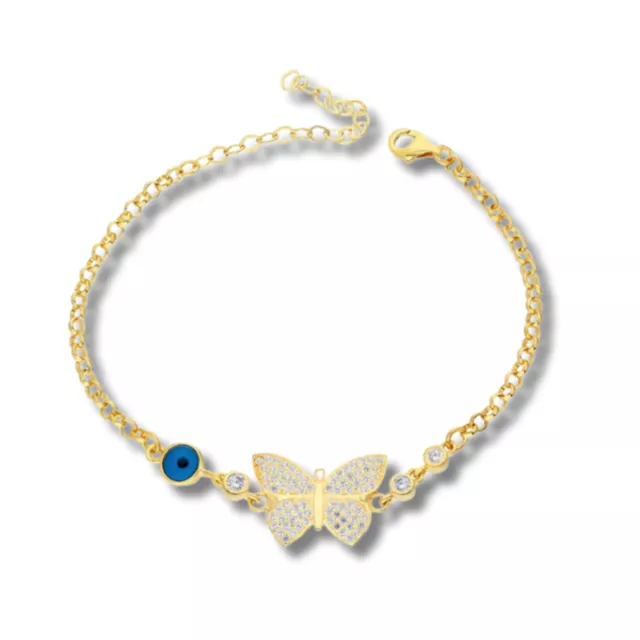 Butterfly Nazar Armkette Armband aus 925er Silber und 18K vergoldet