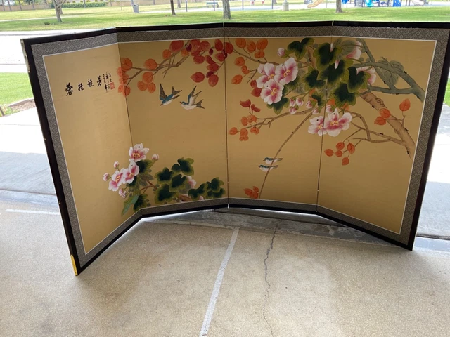 Vintage ( 1950s/60s) Silk Screen 4 Panel Hand Painted 70"x35""- estate sale Vintage ( 1950s/60s) Silk Screen 4 Panel Hand Painted 70"x35""- estate sale