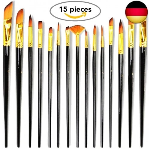 WLOT Künstlerpinsel-Set für Aquarell, Acryl, Öl &amp; Gesichtsmalerei - 15 St