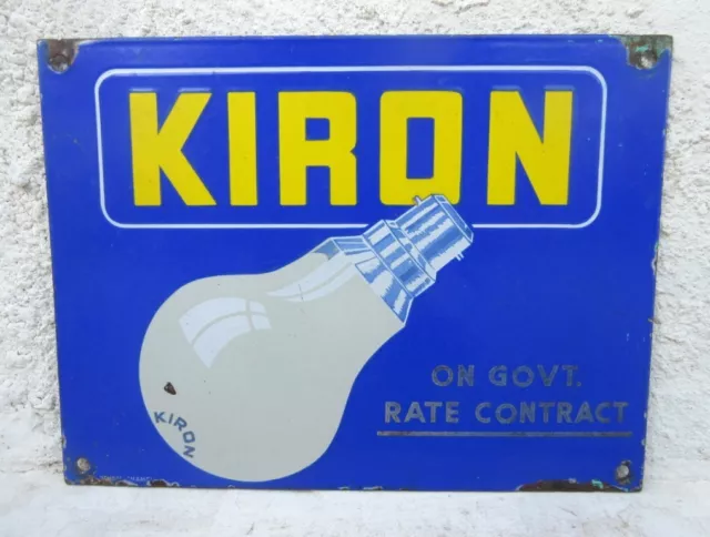 Vintage Old Collectible Kiron Lighting Bulb Porcelain Enamel Sign Board India