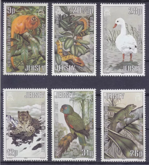 Jersey Mnh Umm Stamp Set 1984 Sg 324-329 Wildlife Preservation Trust 4Th Series