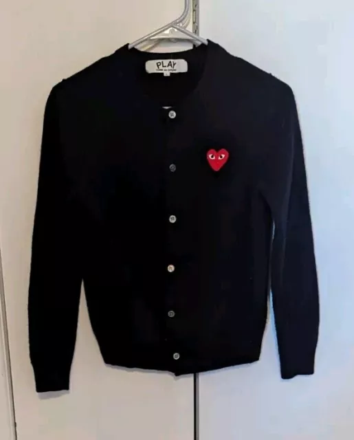 Comme Des Garcons Play Cardigan Sweater Womens Size L Navy Blue Wool Heart