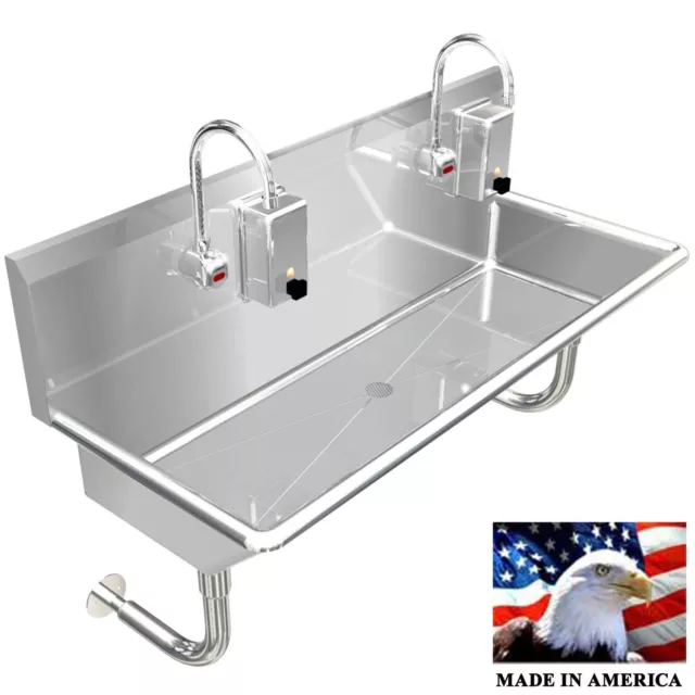 Hand Sink 2 Station 40" Industrial Hands Free 304 Stainless Steel Heavy Duty