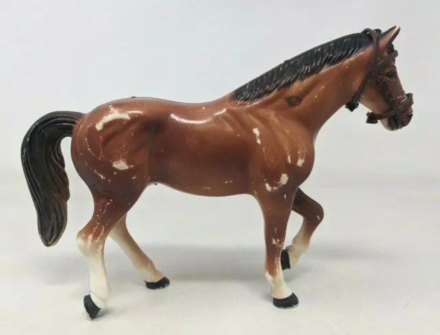 VTG Hollow Plastic Brown Chestnut Horse Bridle Animal Toy Figure Hong Kong