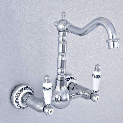 Polished Chrome Wall Mount Bathroom Kitchen Faucet Two Handle Mixer Tap Gsf550