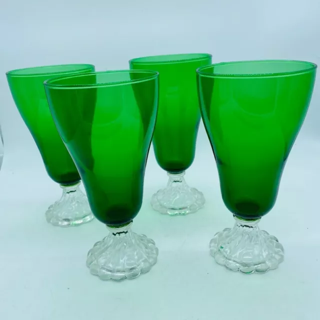 Forest Green Boopie Glasses Water Glass 1950s Vintage Anchor Hocking Set of 4