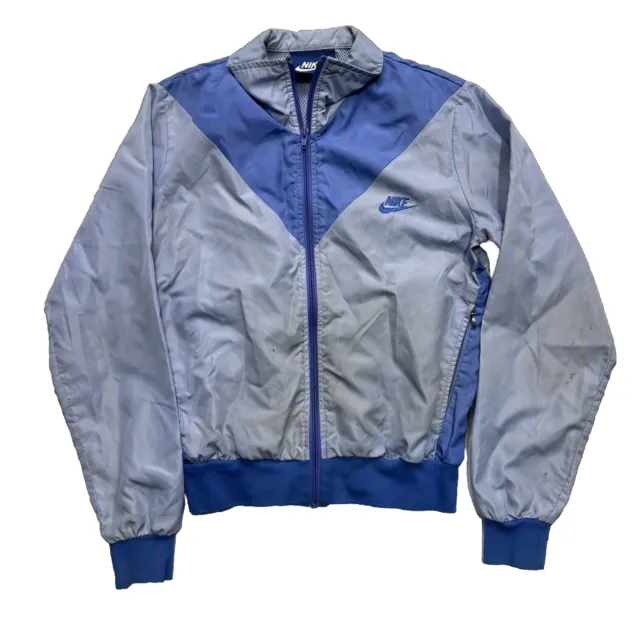 Vintage 70s Nike Jacket Womens Medium Blue Tag Windbreaker Full Zip 80s *As Is