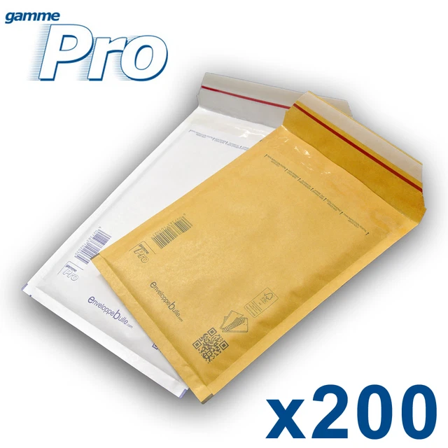 Lot de 200 enveloppes bulles PRO - 10 formats au choix - blanches ou marron