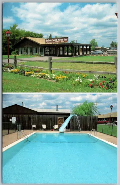 Blasdell New York 1960s Postcard Buffalo South Motor Inn Motel Pool