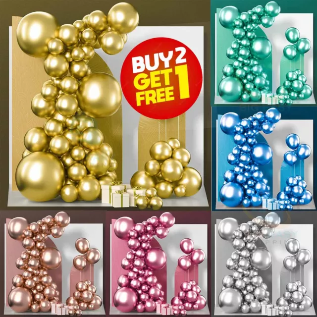 5" 10" 100 CHROME BALLOONS METALLIC LATEX PEARL Helium Baloons Birthday Party UK