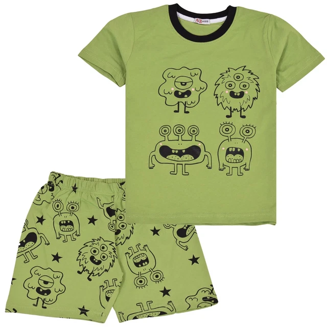 Bambine Ragazzi Monster Pigiama Verde Lime 2 Pezzi Cotone Set Età 5-13