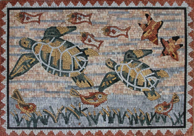 Turtle Pool Design Mosaïque de marbre de la vie sous-marine
