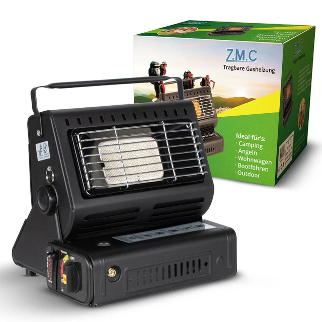 2in1 Tragbare Gasheizung 1,3KW Camping Butan Gas Kocher Keramik + Gaskartuschen 2