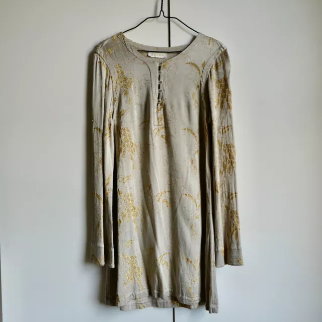 SARNE (Tanya Sarne/ Ghost) Warm Grey w/ Gold Lurex Embroidery Shift Dress Sz S