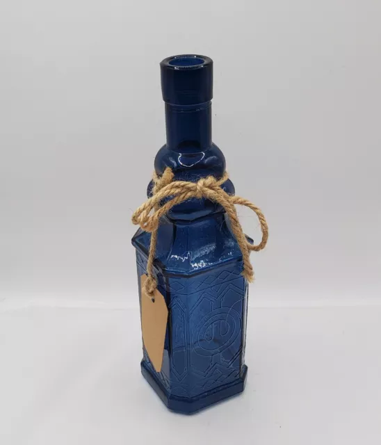 Square Cobalt Blue Glass Bottle Never Used  Decanter 8.5" Top Wine Vinegar Oil