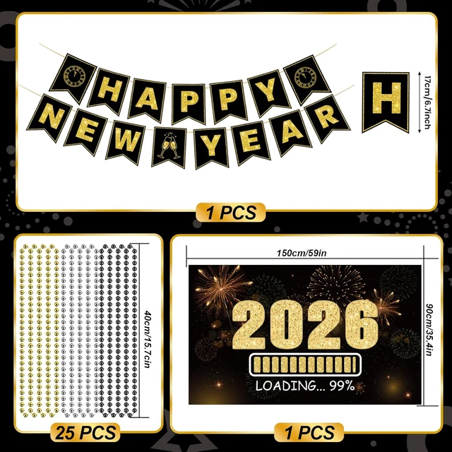 NEW YEARS EVE Party Supplies 2026 - Happy New Year Party Supplies Kit ...