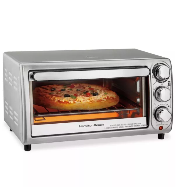 4 Slice Toaster Oven Stainless Steel Countertop Toast Bake Broil 1100W Timer