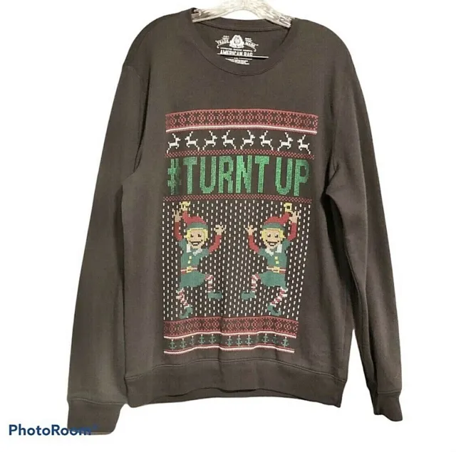 American Rag Christmas Turnt Up Sweatshirt Mens XL Graphic Print Elves Gray