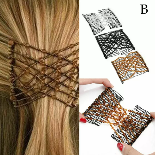 Women Ladies Hair Clip Magic Comb Stretch Easy Double Clips Beads Hairpins Combs