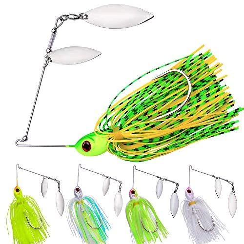 Spinnerbait Fishing Lure, Metal Jig Spinner Baits for Bass Trout Pike, 5pcs/Pack