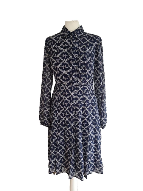 Somerset By Alice Temperley Navy Floral Pattern Silk Shirt Dress. Size UK 12.