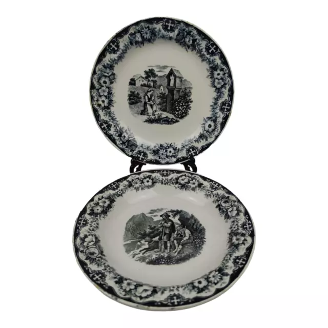 SET DI DUE antichi PIATTI VINTAGE CERAMICA PORCELLANA decorati Scene di Vita