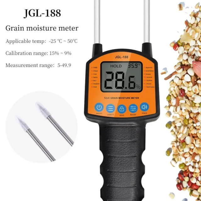 For Corn Grain Moisture Meter 5-49.9% 2Pins Digital LCD Grain Humidity