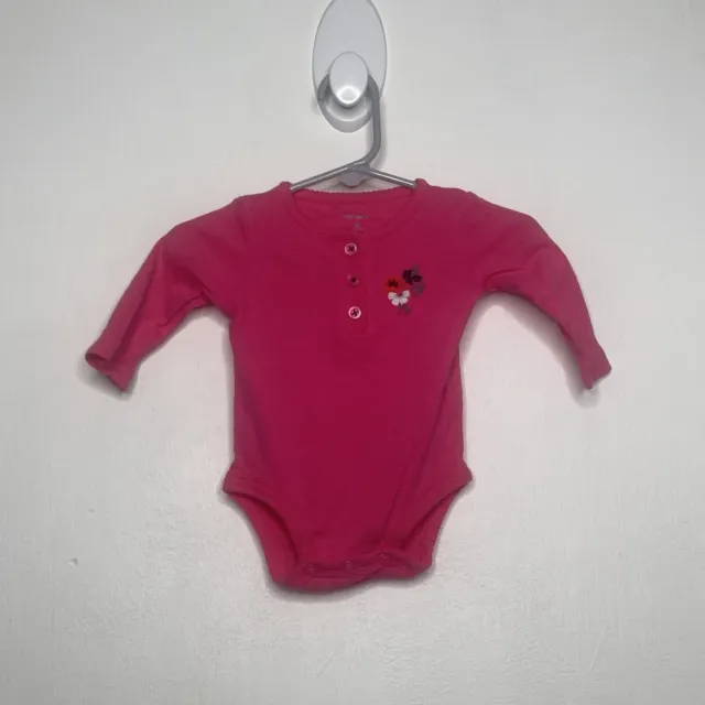 Carters Henley One Piece Bodysuit Baby Girls Size 3 Months Pink Long Sleeve
