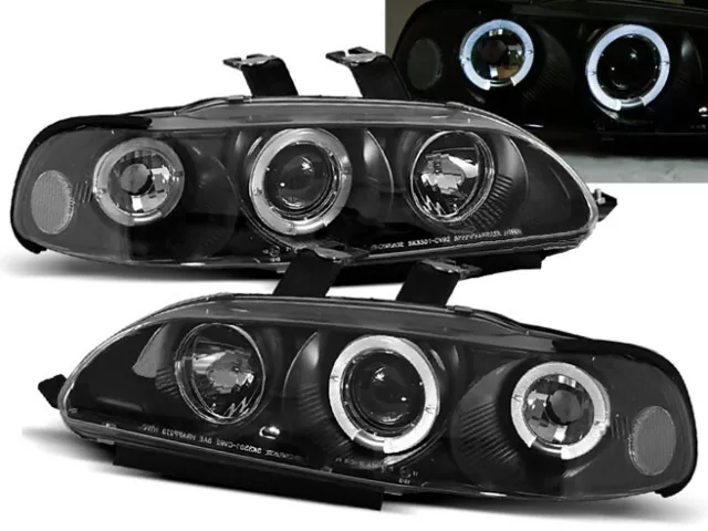 Faros Delanteros Lpho12 Honda Civic 1991 1992 1993-1995 4D Ojos De Angel Negro