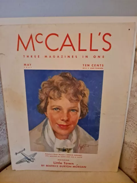 Vintage 1937 Cover Amelia Earhart McCalls Magazine Front Cover Only! Frameable!