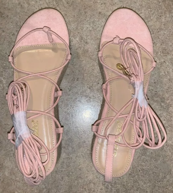 SHOEDAZZLE Women's CALIKO Lace-Up Platform Wedge in Blush, Size 7.5 - NWOB