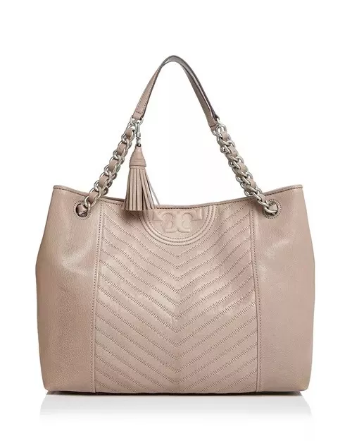 Tory Burch Taupe Distressed Leather Fleming Tote / leather shoulder bag