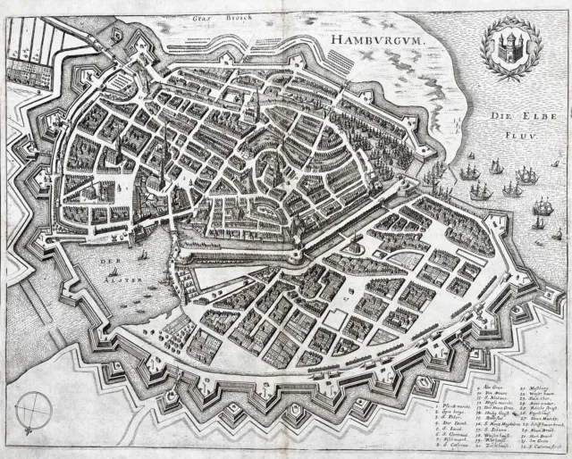 Hamburg Stadtplan Plan Ansicht engraving Kupferstich Merian engraving 1650