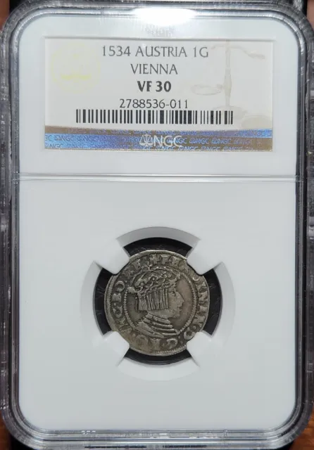 Scarce Silver 1534 Vienna Austria 1 Groschen | NGC VF30