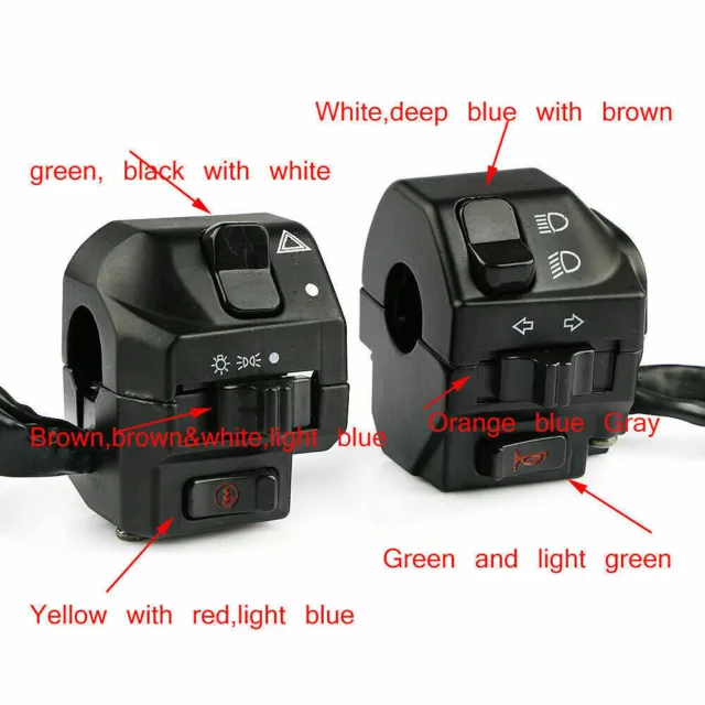 Pair Universal Motorcycle 7/8" Handlebar Switch Horn Turn Signal Headlight Start