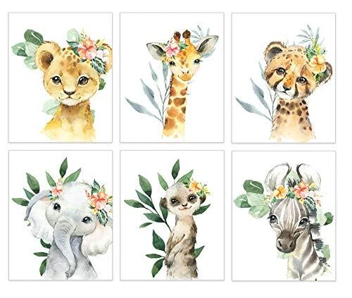 Safari Nursery Girl - Safari Animal Pictures Wall Art - Baby Room Animal Prin...