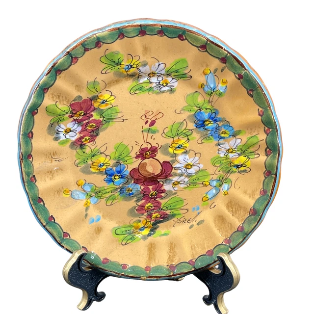 Vintage Torelli Artist Signed Handpainted Plate Wall Hanging Decor Floral 6 1/4"
