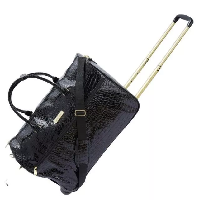 Samantha Brown Croco Embossed Wheeled 22.5 in Weekender Luggage Bag BLACK nwt