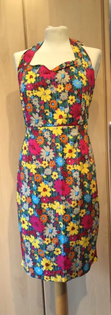 Vintage Style 1950’s Multi Coloured Floral Halter NecK Dress Size 14 Bnwt